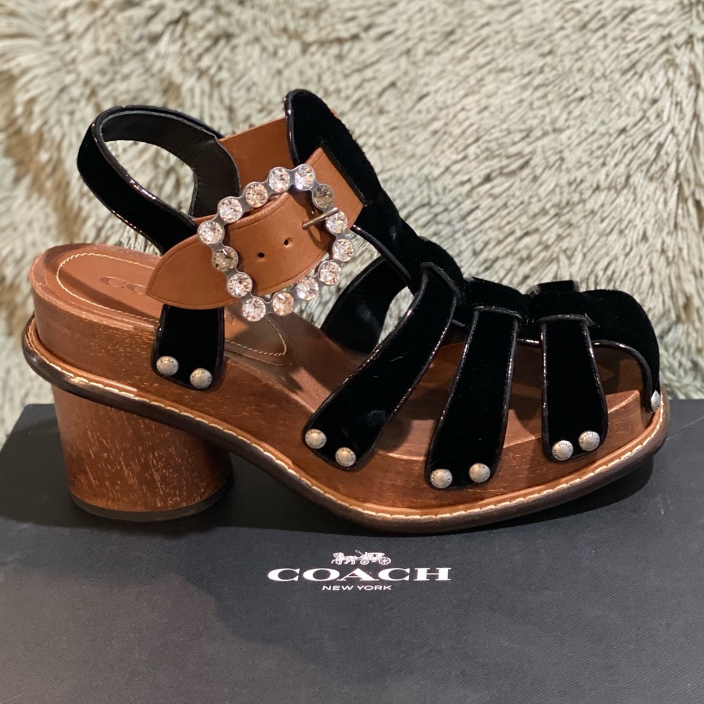 Coach Women's Black Clog With Rhinestone Buckle